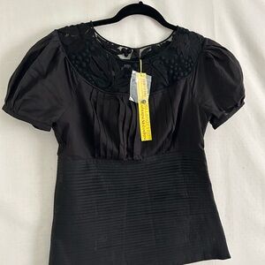 NWT, Catherine Malandrino Elegant Black Lace Fitted Blouse